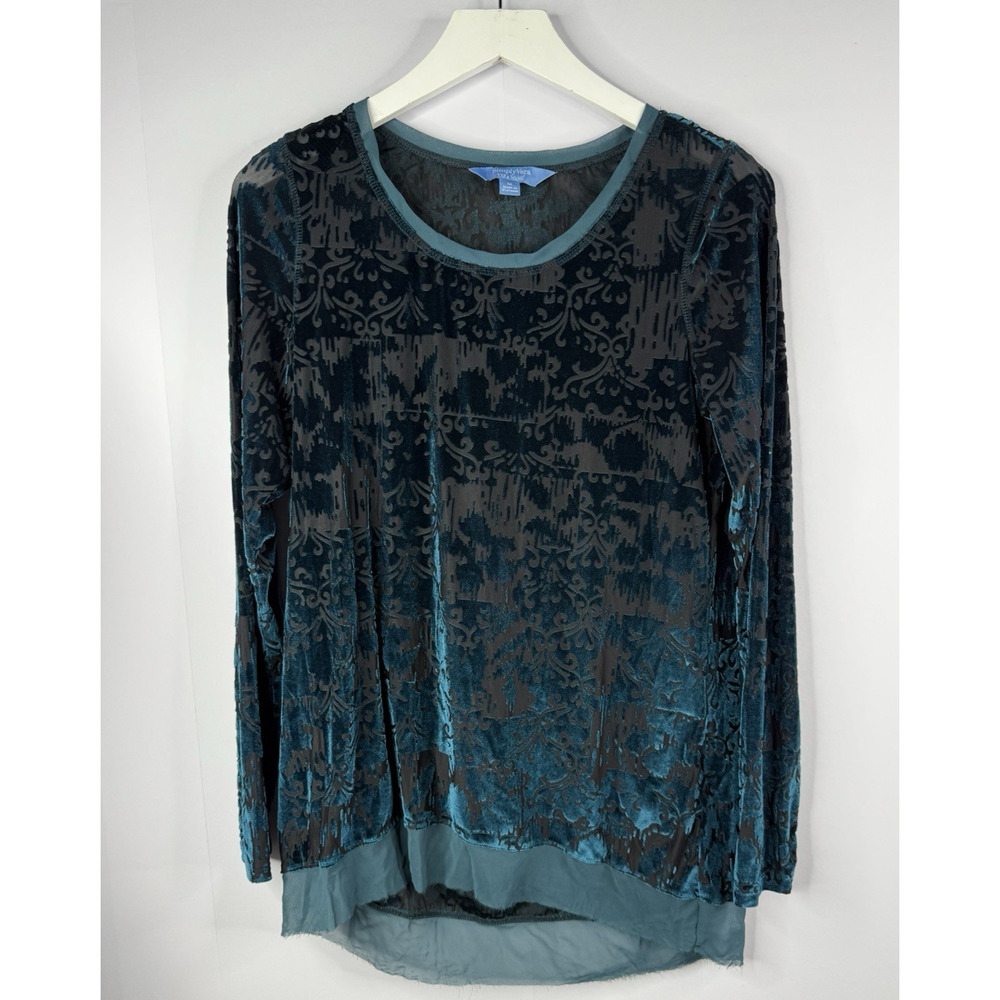 Simply Vera Wang Velvet Burnout Top Womens Sz M Teal Whimsigoth Fairy Grunge
